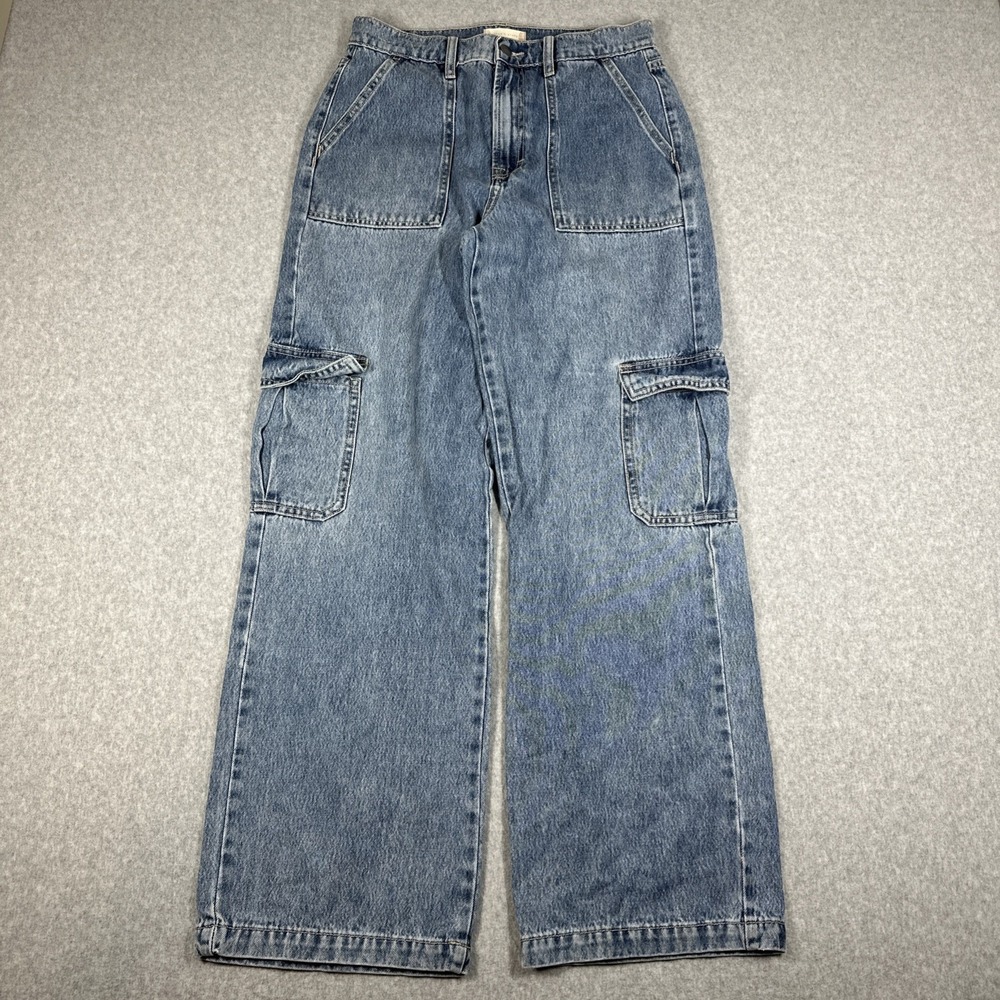 Altar'd State Wide Leg Loose Cargo Jeans Women's 27 High-Rise Light Wash Cotton